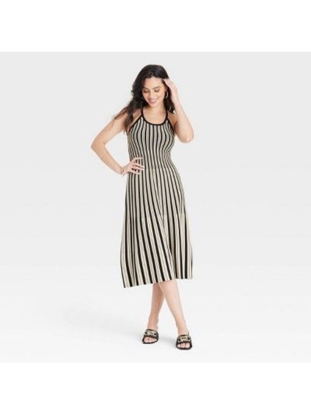 a new day Black and Cream Striped Racerback Midi Dress